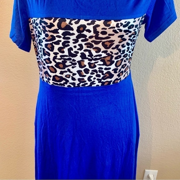 NWT Mini Dress Large Bikatu Royal Blue Animal Panel Asymmetrical Shoulders - Picture 3 of 14